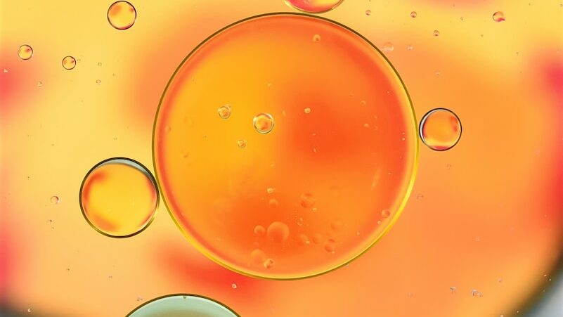 a close up of oil bubbles in water